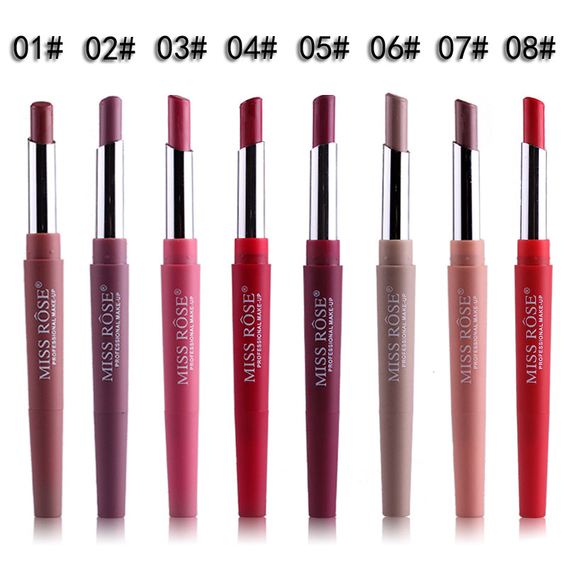 MISS ROSE Brand 20 Colors 2 In 1 Double Head Matte Lipstick Lip Liner